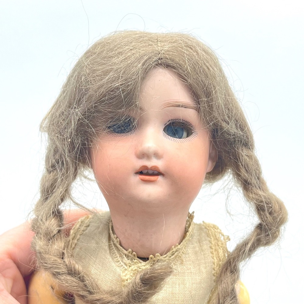 Antique Bisque Jointed Wood Body Open Mouth Teeth Blue Sleep Eyes Braids Germany
